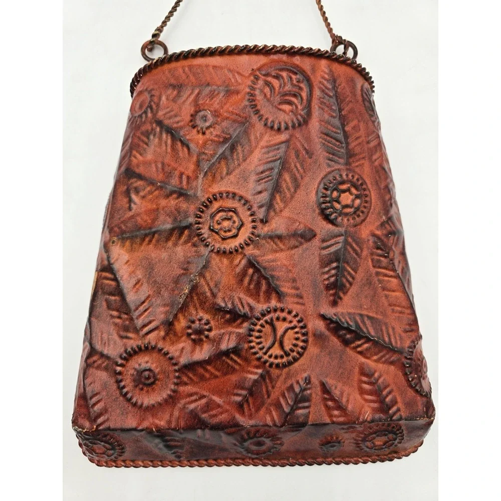 Metal Hanging Wall Pocket Orange Floral‎ Repousse Embossed